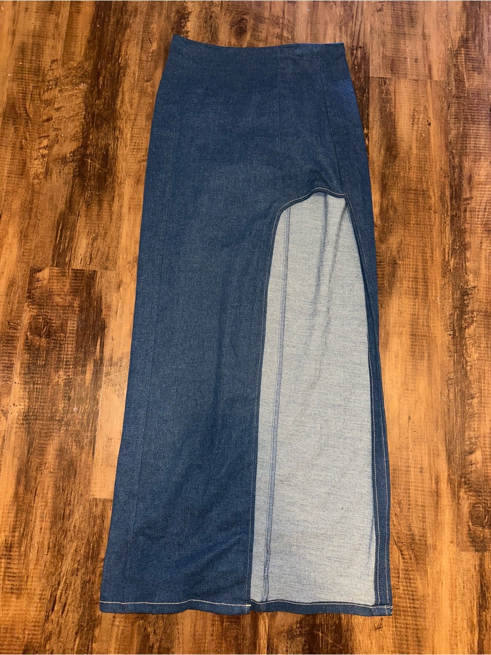 Windsor Blue Denim Maxi Skirt High slit